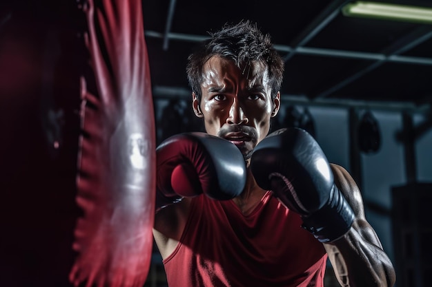 Portrait of a boxer training with a punching bag