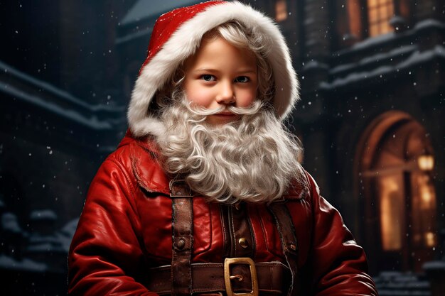 portrait of a boy dressed as Santa Claus