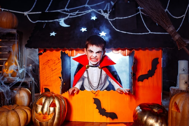 Portrait of a boy dressed in a costume of a vampire