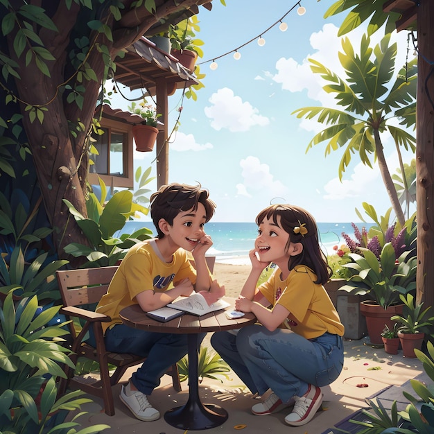 portrait of a boy and a girl at home