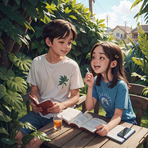 portrait of a boy and a girl at home