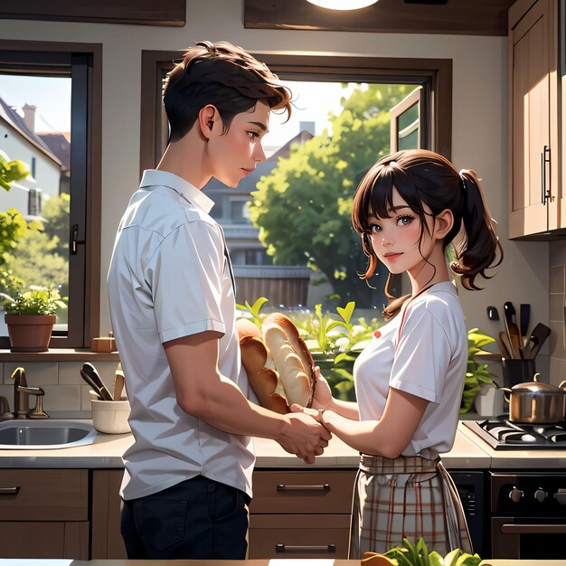 portrait of a boy and a girl in kitchen