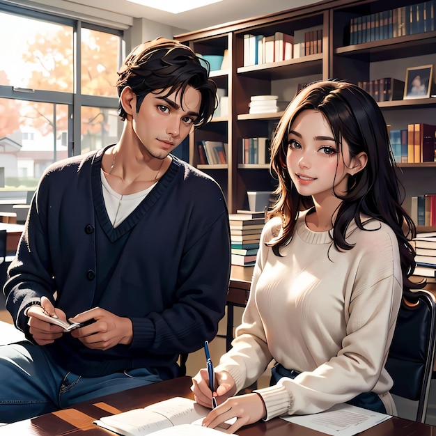 portrait of a boy and a girl in library