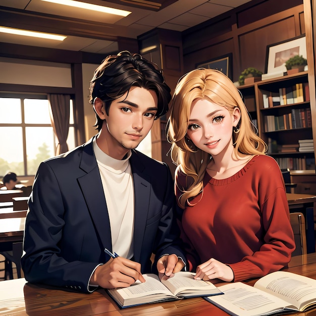 portrait of a boy and a girl in library