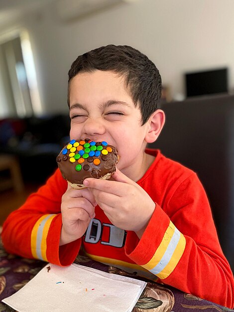 Portrait of boy holding ice cream