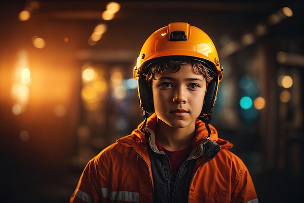 portrait of a boy in safety helmet ai generative