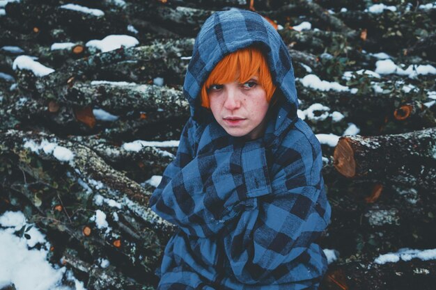 Portrait of boy in snow