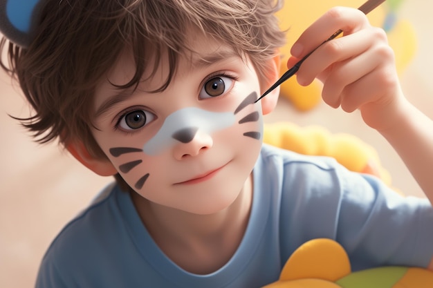 Foto ritratto di un ragazzo con la faccia dipinta