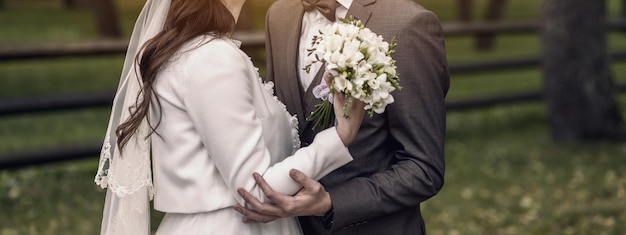 Portrait of bride and groom outdoor