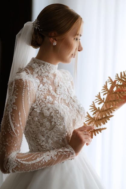 Portrait of a bride in the morning before the wedding