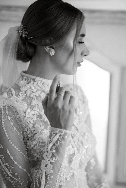 Portrait of a bride in the morning before the wedding