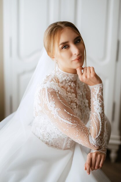 Portrait of a bride in the morning before the wedding