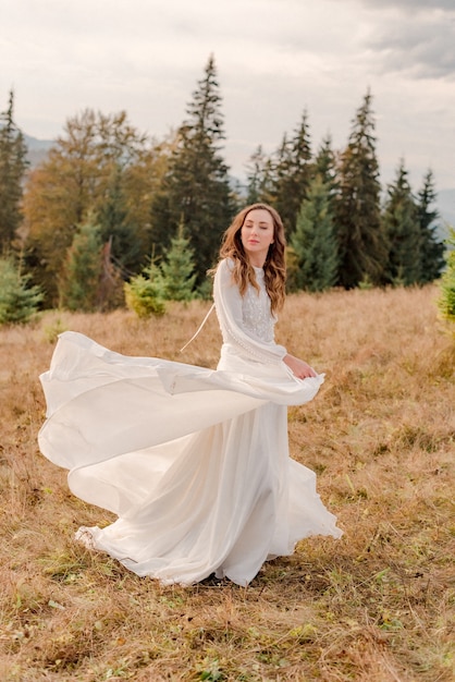 Portrait of a bride in mountains