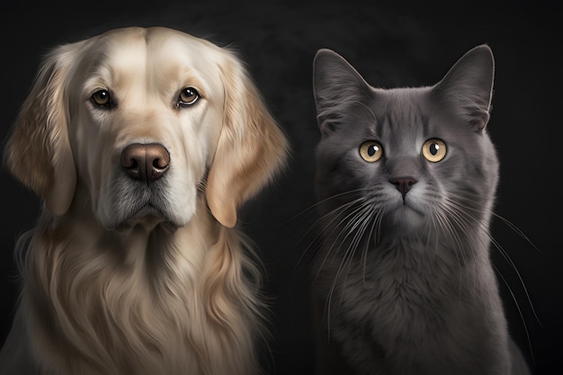 Photo portrait british cat and golden retriever photography