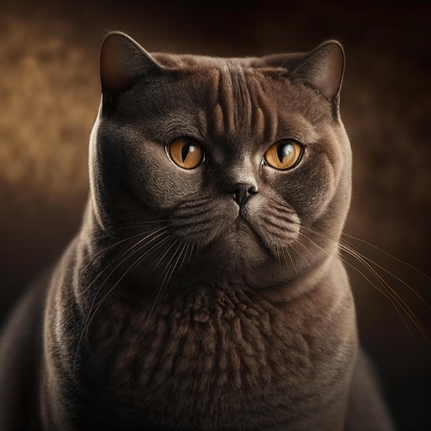 어두운 배경 에 있는 영국 단털 고양이 의 초상화