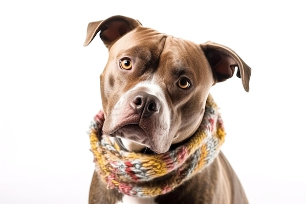 Portrait of a brown american staffordshire terrier in a scarf Generated ai