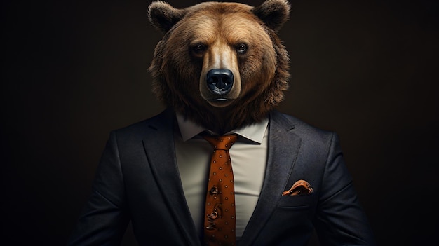 Photo portrait of a brown bear in a business suit