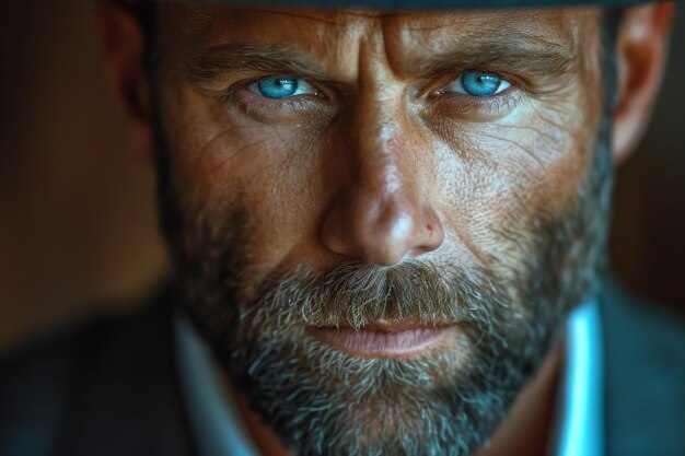 Portrait of a brutal man with a beard on a dark background