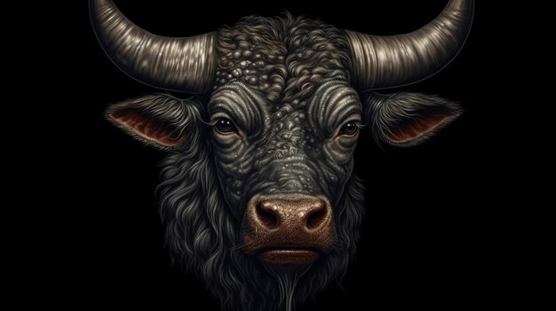 Portrait of a bull on a black backgroundgenerativeai