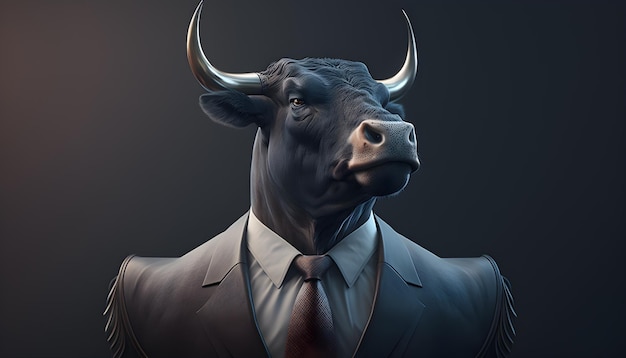 Portrait of a bull dressed in a formal business suit generative ai