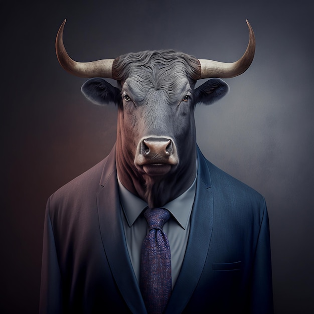 Portrait of a bull wearing a business suit