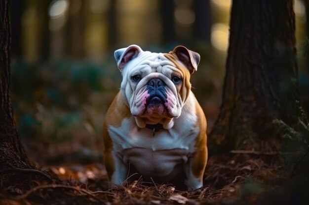 Portrait of bulldog outdoor advert for veterinary medicine dog handler dog walking generative AI