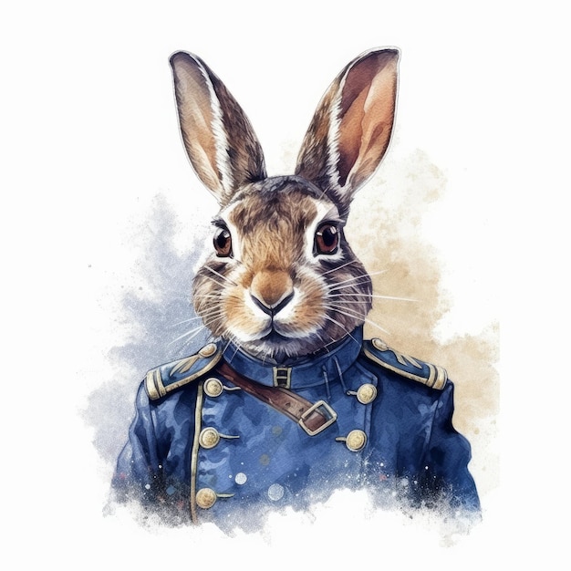 portrait of a bunny wearing a military jacket