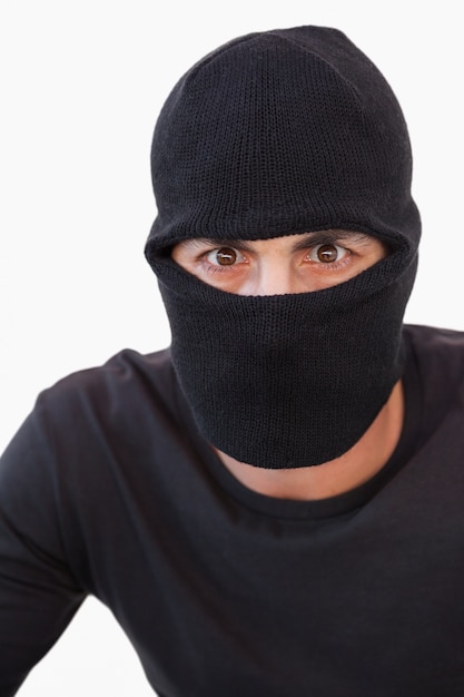 Portrait of burglar wearing a balaclava