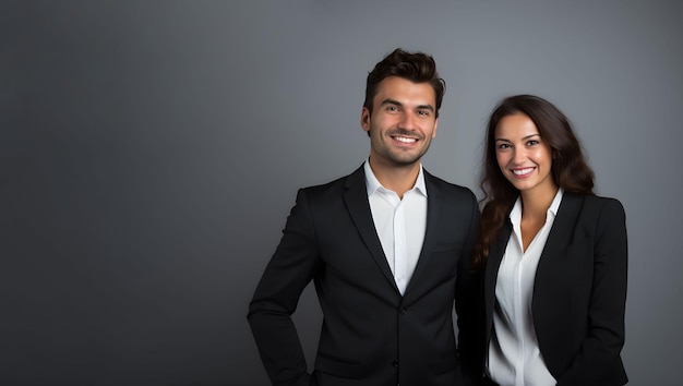 portrait of a business couple smiling in office smiling in office