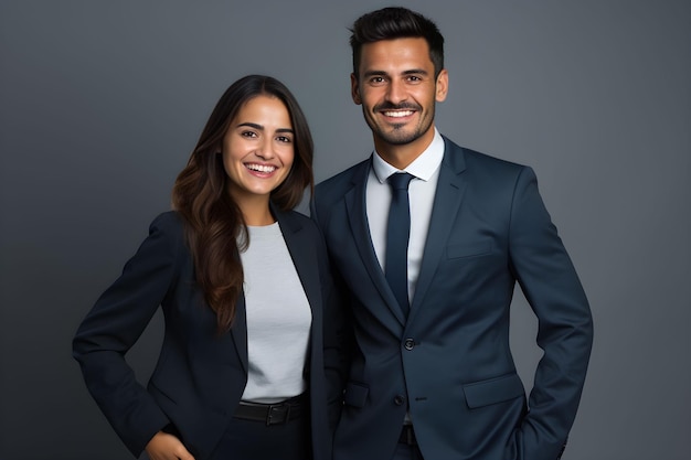 portrait of a business couple smiling in office smiling in office