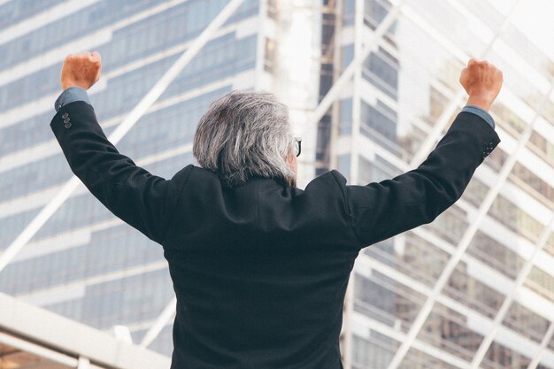 Photo portrait of business man in good teamwork concept.