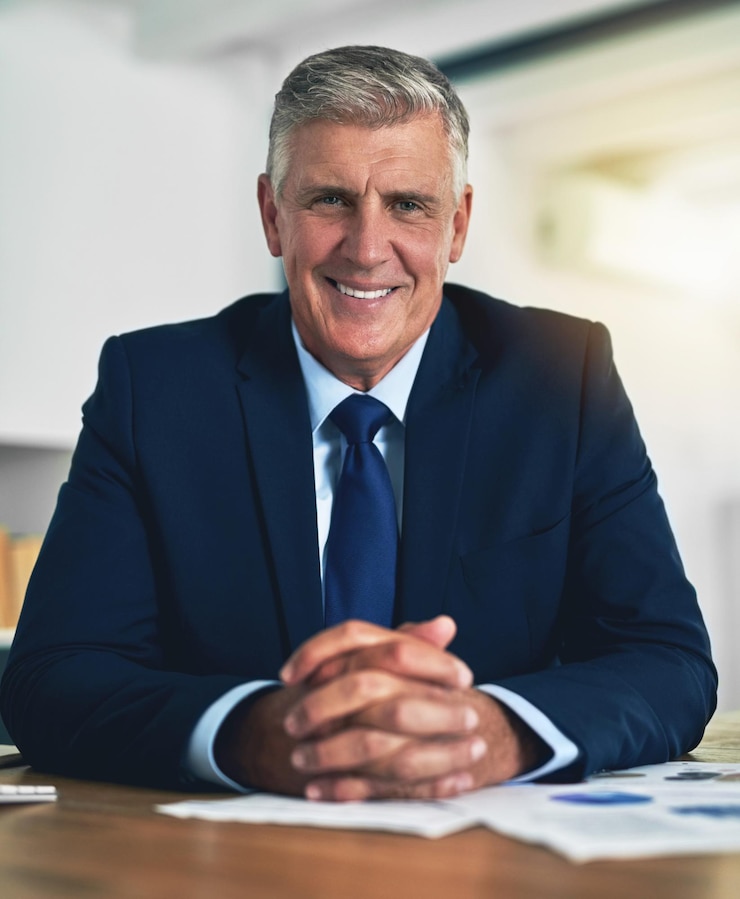 Photo portrait business and mature man in workplace confidence and ready for corporate tasks office executive and pride of male ceo for professional career job and attorney for law firm with smile