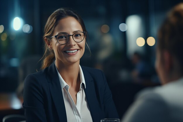 Portrait business woman corporate leader happy woman in office looking at camera portrait