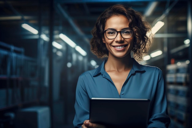 Photo portrait of business woman holding digital tablet