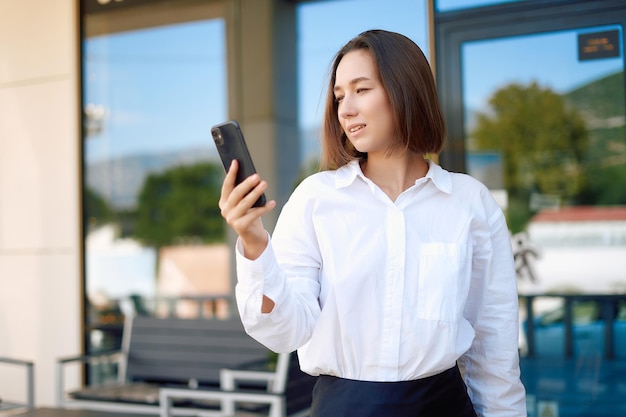 Portrait of a business woman near the office concept of a strong and independent woman