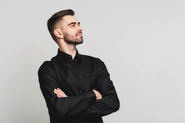 portrait of businessman arm crossed on white isolated background