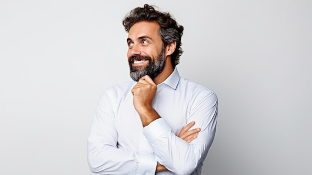 portrait of businessman arm crossed on white isolated background