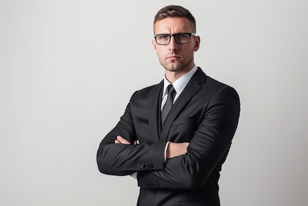 portrait of businessman arm crossed on white isolated background