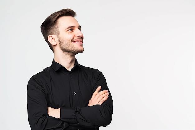 portrait of businessman arm crossed on white isolated background