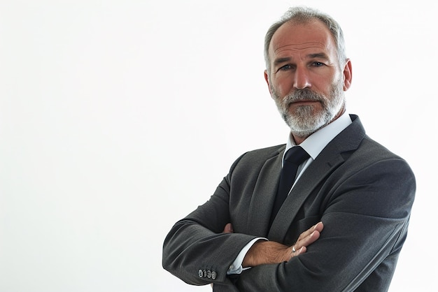 portrait of businessman arm crossed on white isolated background