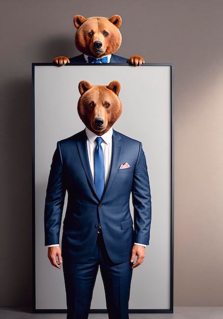 Photo portrait of a businessman bear in a business suit