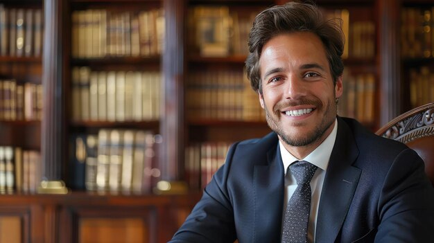 Photo portrait of businessman in office with positive