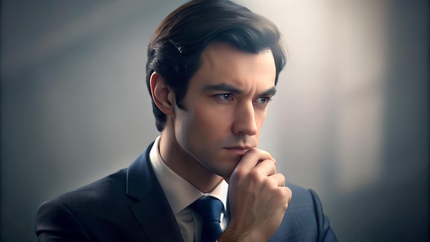 Portrait of businessman person thinking