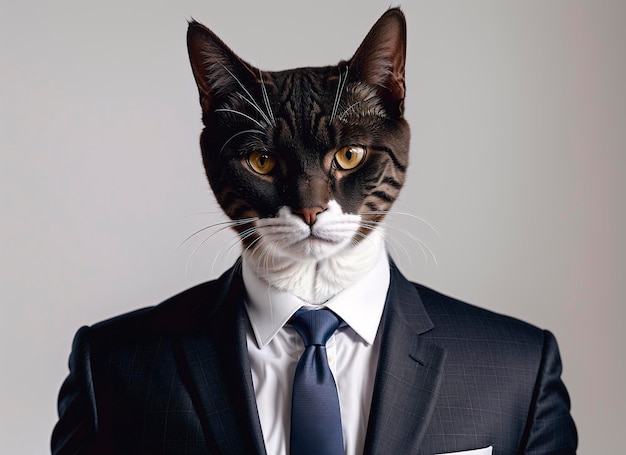 Photo portrait of a businessman's cat in a suit and tie