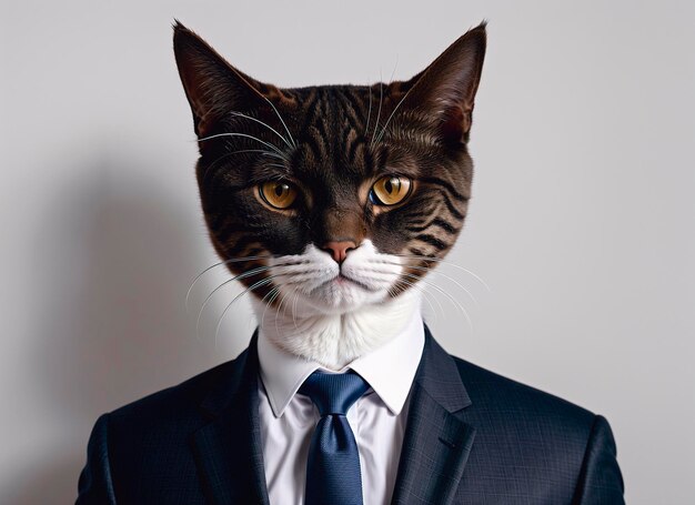 Photo portrait of a businessman's cat in a suit and tie