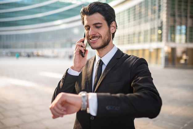 Portrait of a businessman talking on the phone