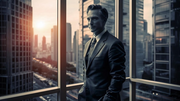 Portrait of businessman at window 4