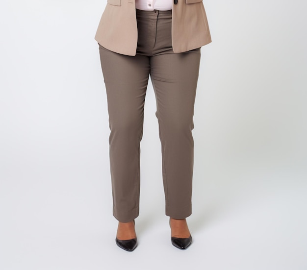 A portrait of a businesswoman in formal clothes in a studio setting