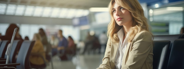 Портрет деловой женщины в костюме в аэропорту