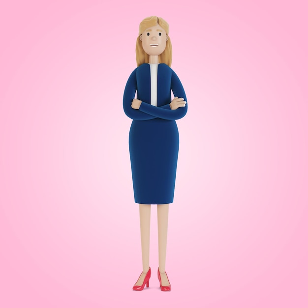 Portrait of a businesswoman. Woman in business clothes, employee of the company. 3d illustration in cartoon style.